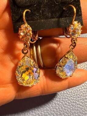 Kirks Folly Gold Tone Aurora Borealis Crystal Teardrop Dangle Earrings